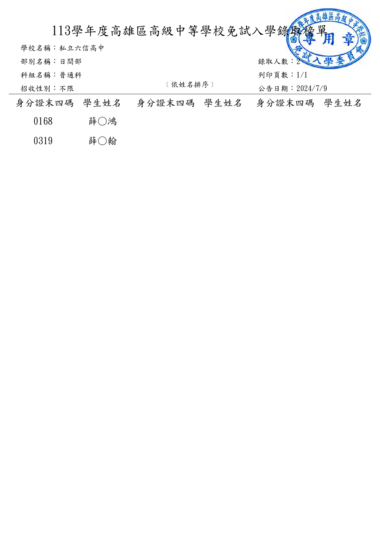 免試分發(高雄區)